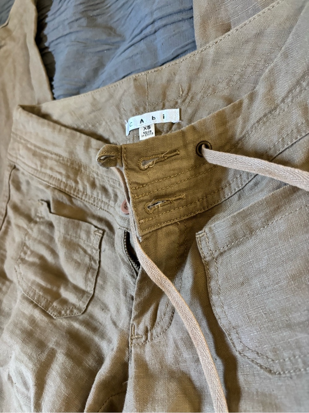 CAbi Wide Leg Linen Pants in Khaki/Tan - Picture 4 of 6